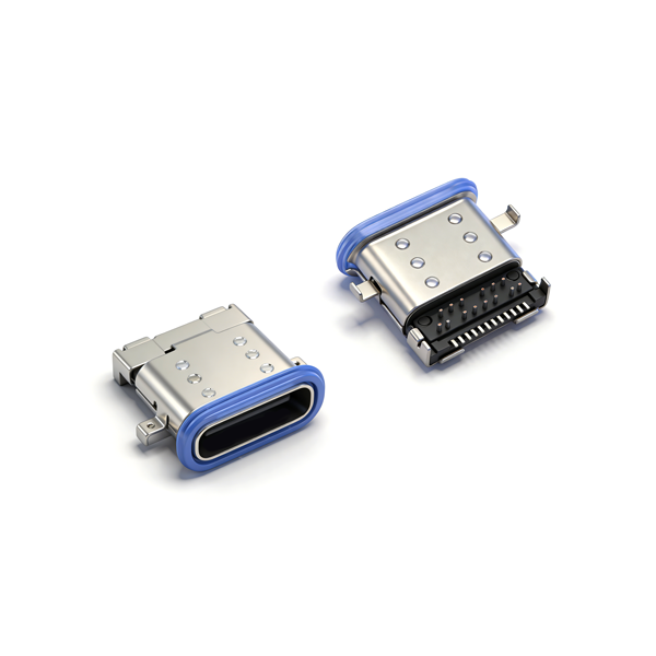 A04W2401A 防水TYPE C母座24PIN 沉板1.1 四脚插板DIP+SMT L=9.85 无翻边  锌合金 IPX7