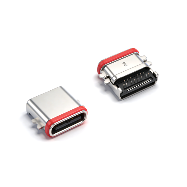 A04W2402A 防水TYPE C母座24PIN 沉板1.0 前贴后插DIP+SMT 锌合金 IP67