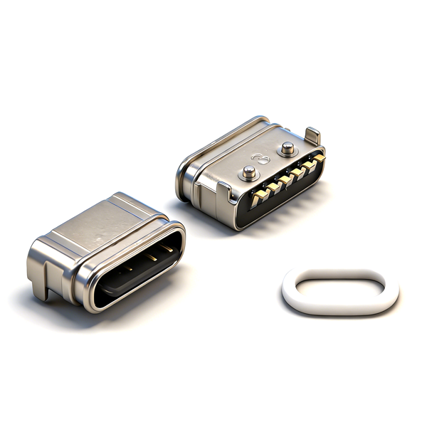 B09W0601A 防水TYPE C母座6PIN 板上两脚插板SMT L=5.7 舌片外露 锌合金