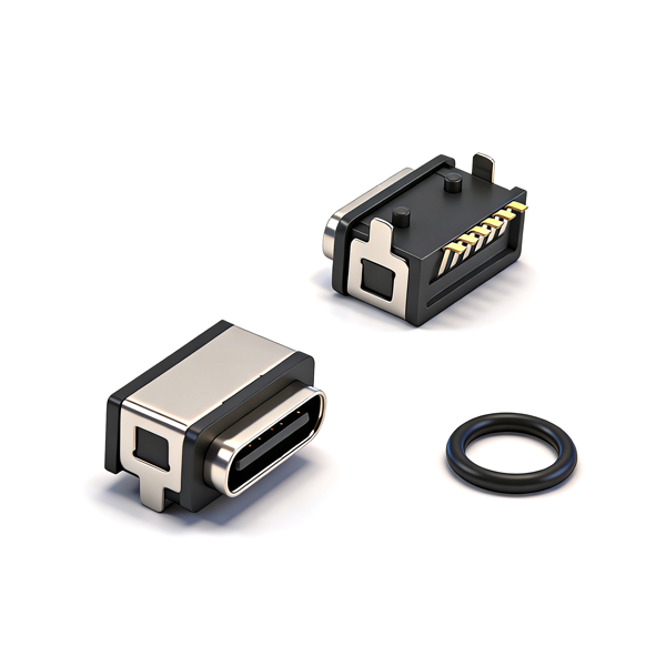 B09W0602B 防水TYPE C母座6PIN 板上两脚插板SMT L=7.3 全塑