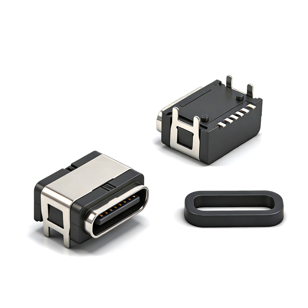 B09W0603A 防水TYPE C母座6PIN 板上四脚插板SMT L=7.85 全塑