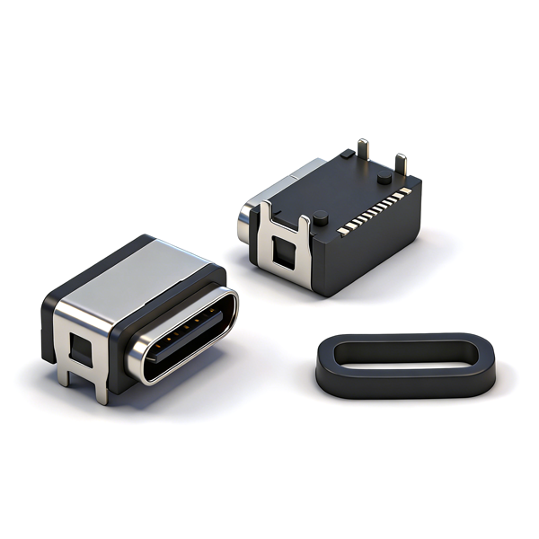 B09W1603A 防水TYPE C母座16PIN 板上四脚插板SMT L=7.13 全塑