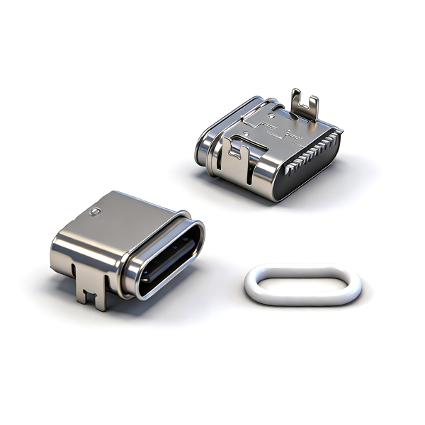 B09W1604A 防水TYPE C母座16PIN 板上四脚插板SMT L=7.45 不锈钢