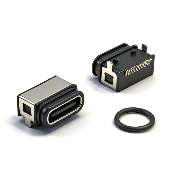 B09W1611A 防水TYPE C母座16PIN 板上两脚插板SMT L=7.35 全塑