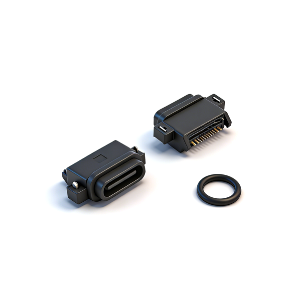 B09W1606A 防水TYPE C母座16PIN 沉板1.65 两脚插板SMT L=9.0 全塑