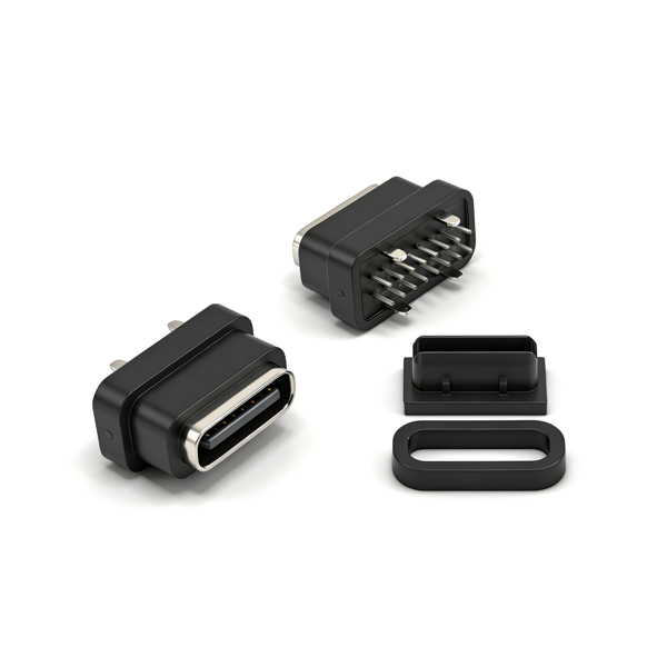 B09W1607A 防水TYPE C母座16PIN 立式四脚插板DIP L=7.1 全塑