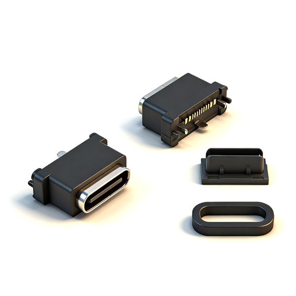 B09W1610A 防水TYPE C母座16PIN 立式四脚插板SMT L=7.85 全塑