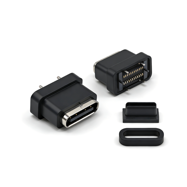 B09W2402A 防水TYPE C母座24PIN 立式四脚插板SMT L=8.8 全塑